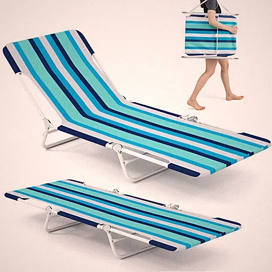 2 Pieces 5-position Lay Flat Beach Recliner with Carry Strap and Metal Frame-Blu