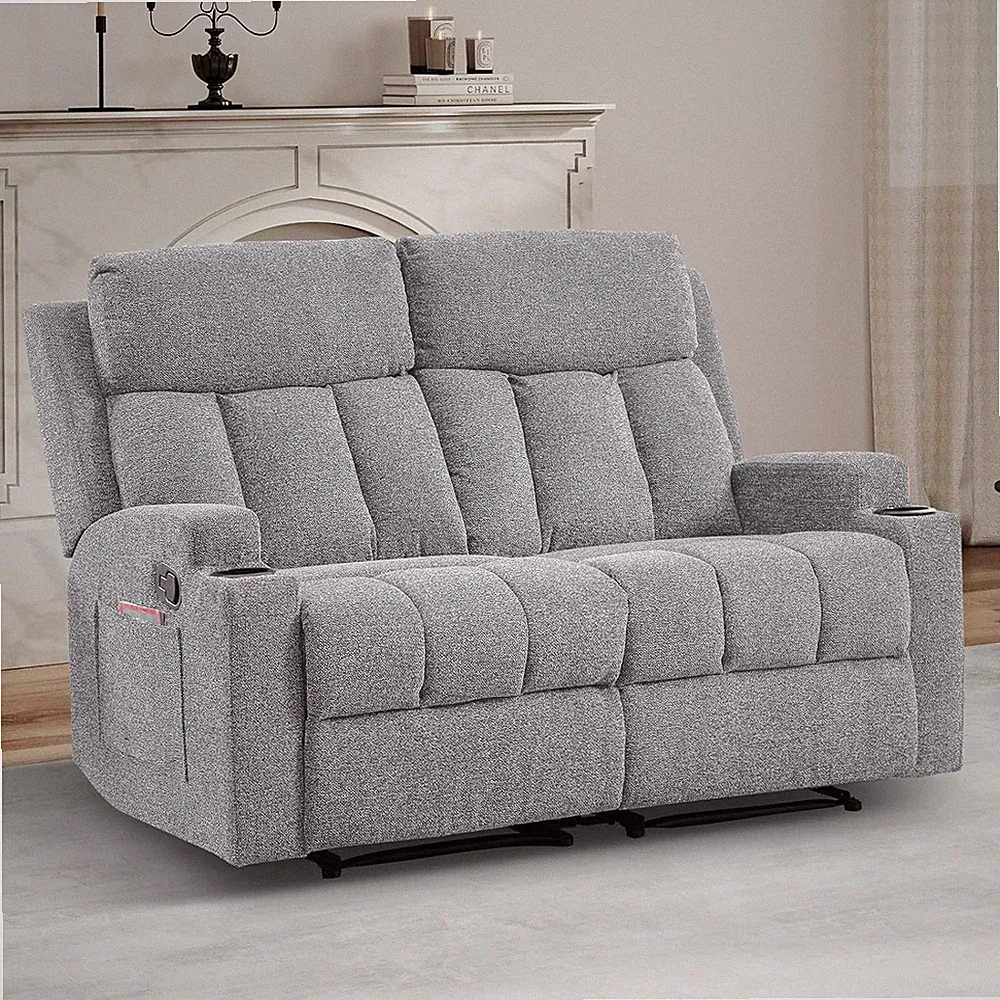 Canmov 2 Seat Manual Recliner Sofa, Loveseat with Side Pockets and Cup Holders