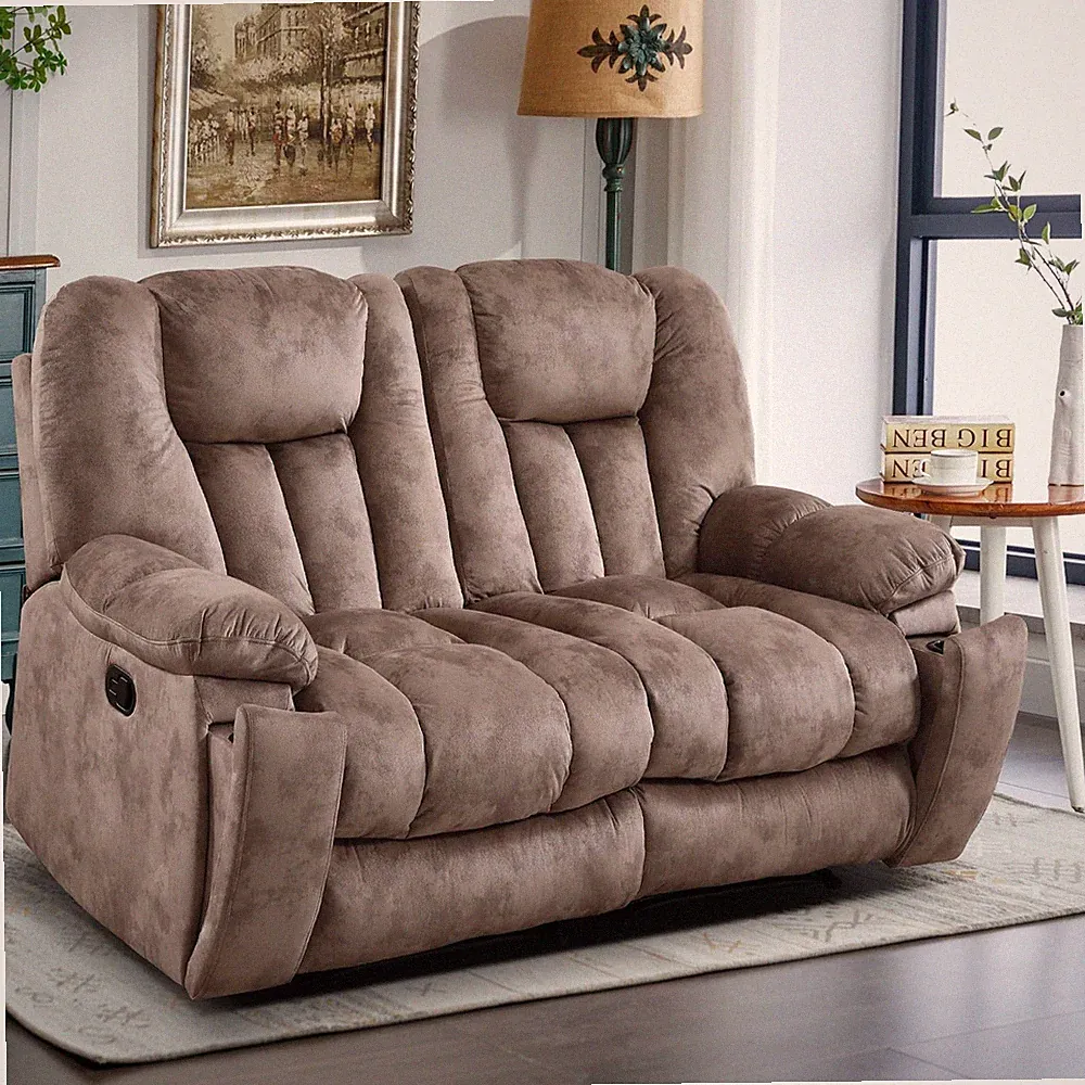 CANMOV 63 " Loveseat Recliner Sofa, Overstuffed 2 Seat Manual Sofa w/Cup Holders
