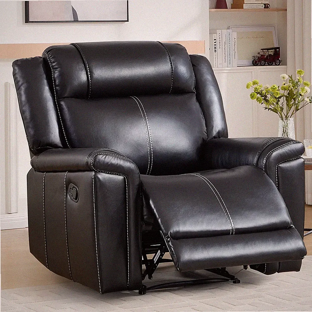 CANMOV Faux Leather Manual Recliner Chair, Black 1-Seater Modern Reclining Sofa