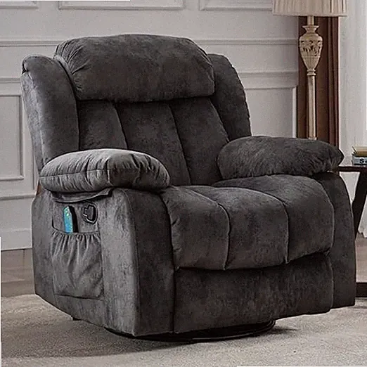 CANMOV Grey Soft Manual Massage Swivel Rocker Recliner with Heat and Vibration