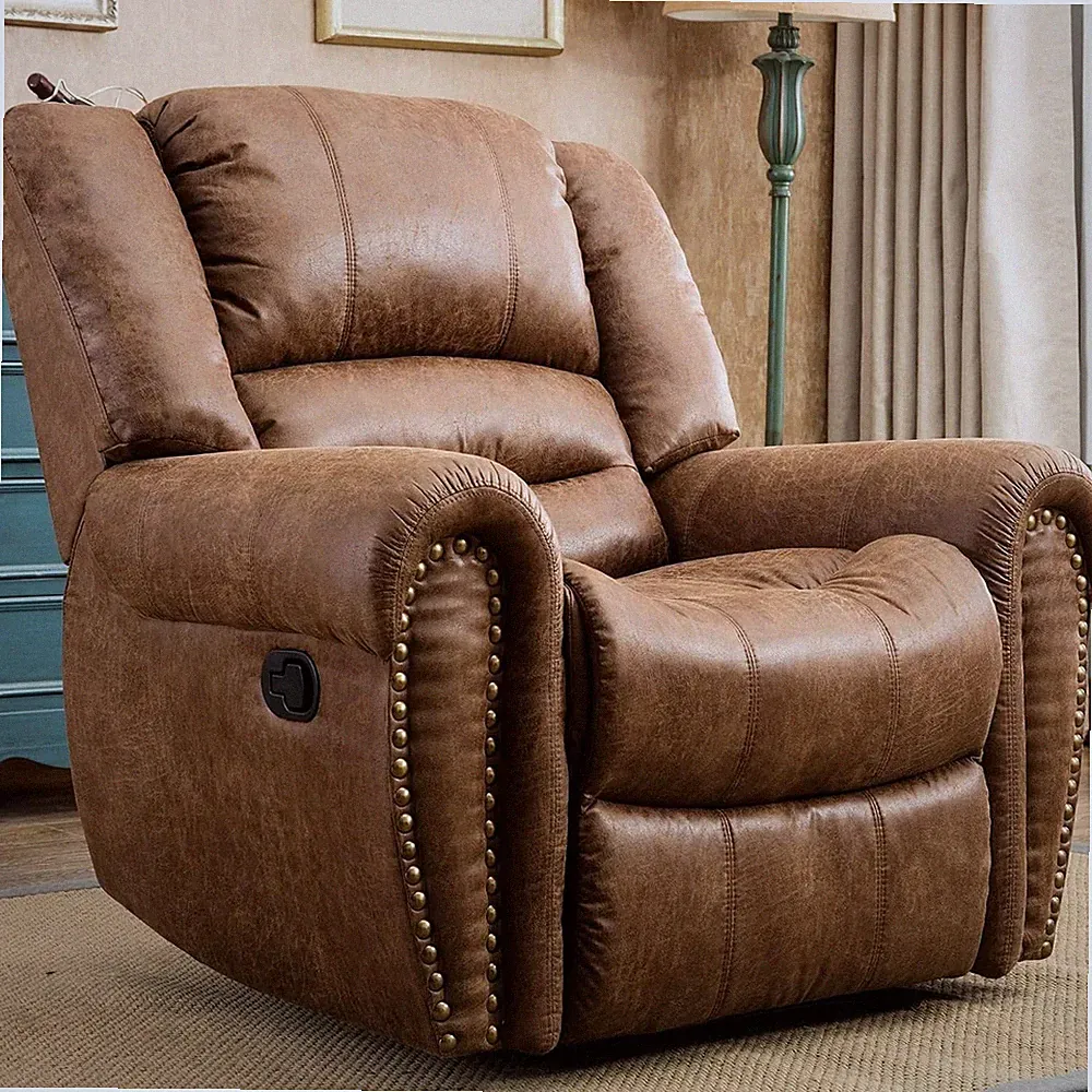 CANMOV Leather Recliner Chair, Classic and Traditional Manual Recliner Chair