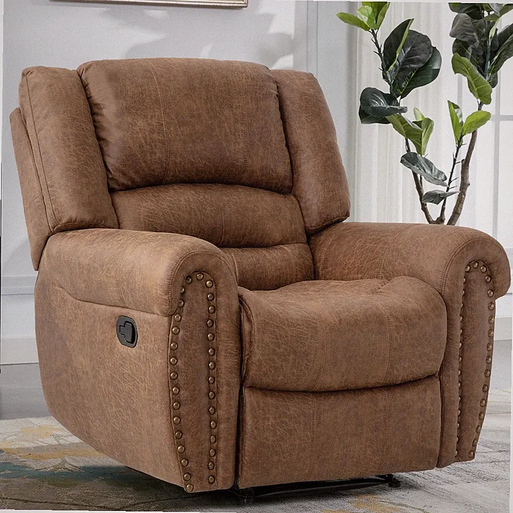 CANMOV Leather Recliner Chair, Classic Breathable Manual Recliner Chair