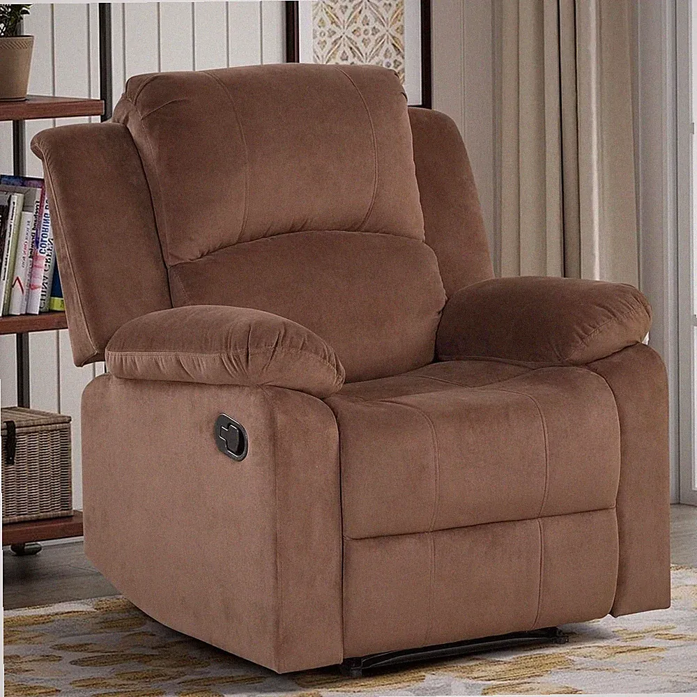 CANMOV Manual Recliner Chair, Brown Soft Fabric Overstuffed Recliner Single Sofa