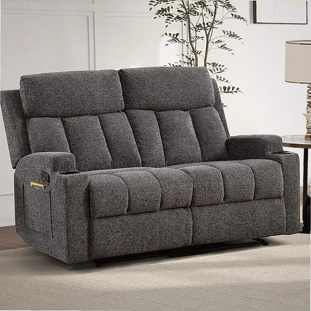 Canmov Manual Recliner Sofa - Overstuffed Fabric w/ Padded Headrest & Armrest