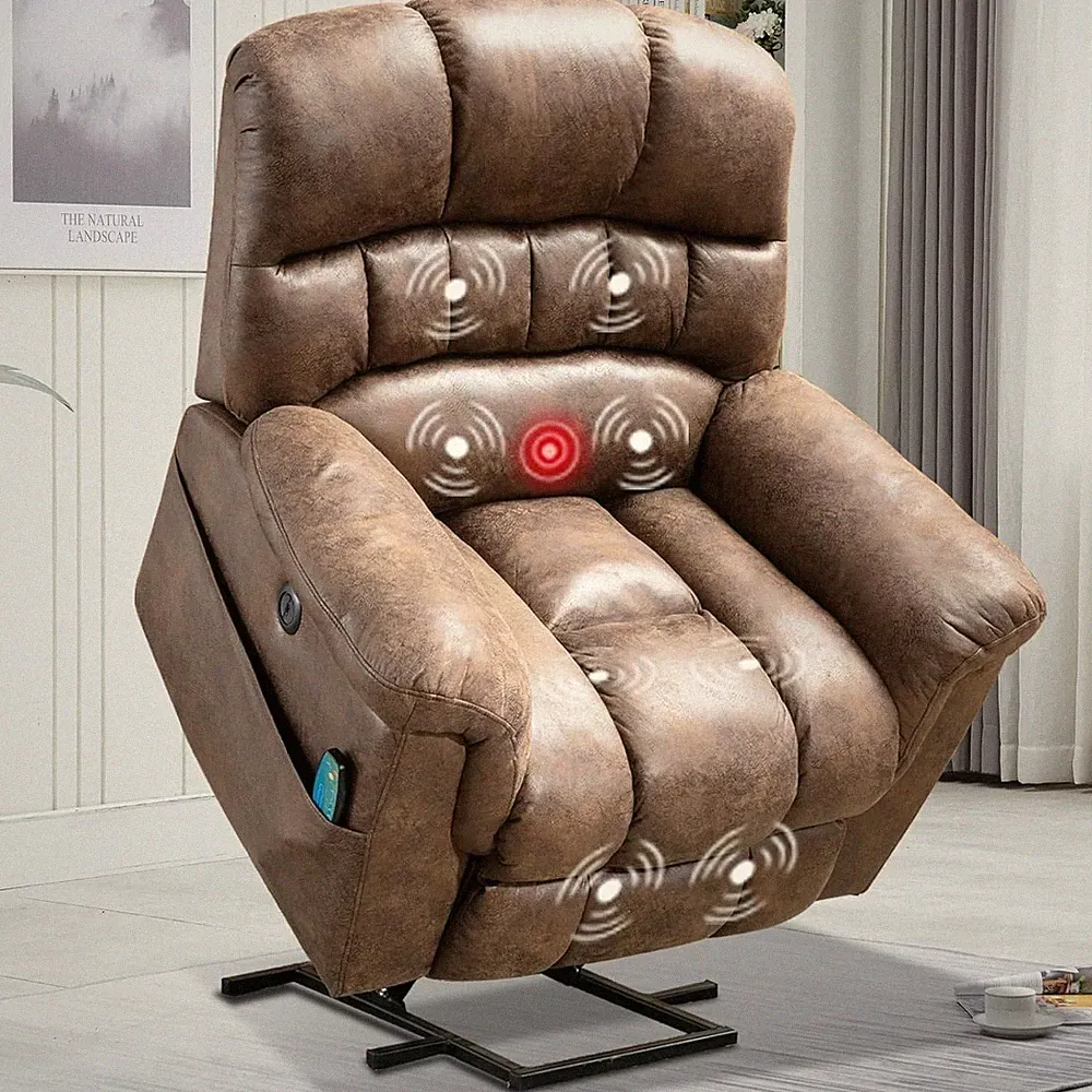 CANMOV Power Lift Recliner Chair w/Massage & Heat - USB Charger - Brown