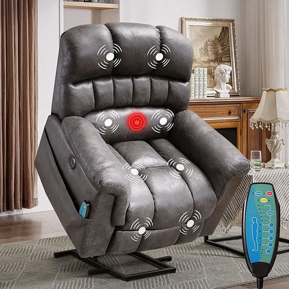 CANMOV Power Lift Recliner Chair w/Massage & Heat - USB Charger - Grey