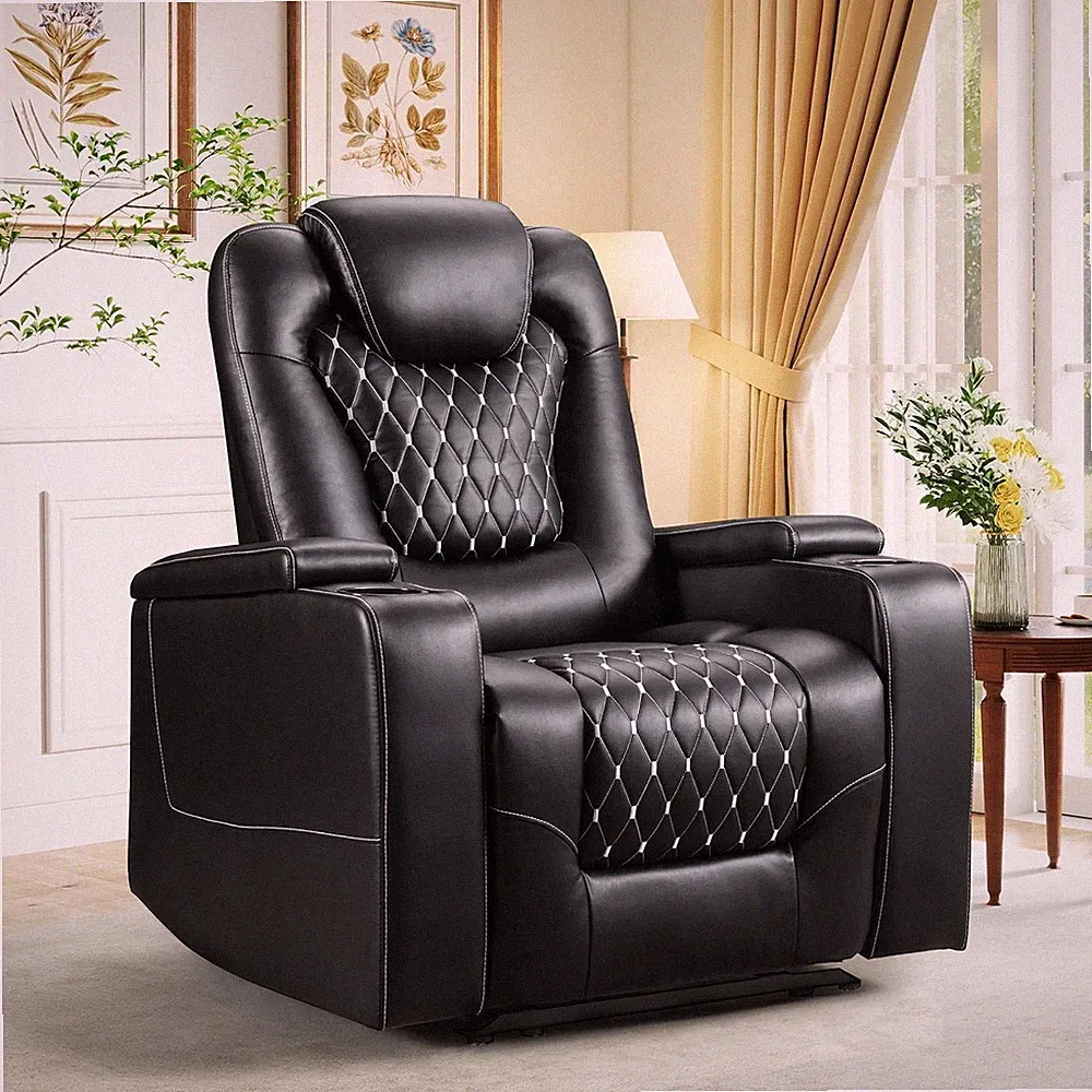 CANMOV Power Recliner Chair PU Leather Recliner with USB Ports and Cup Holders