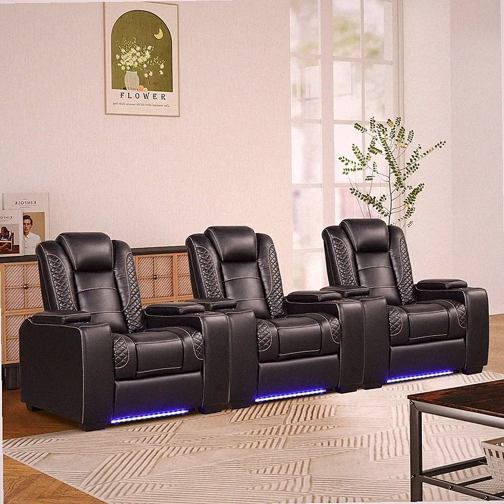 CANMOV Power Theater Recliners Set of 3, Electric Home Theater Seating