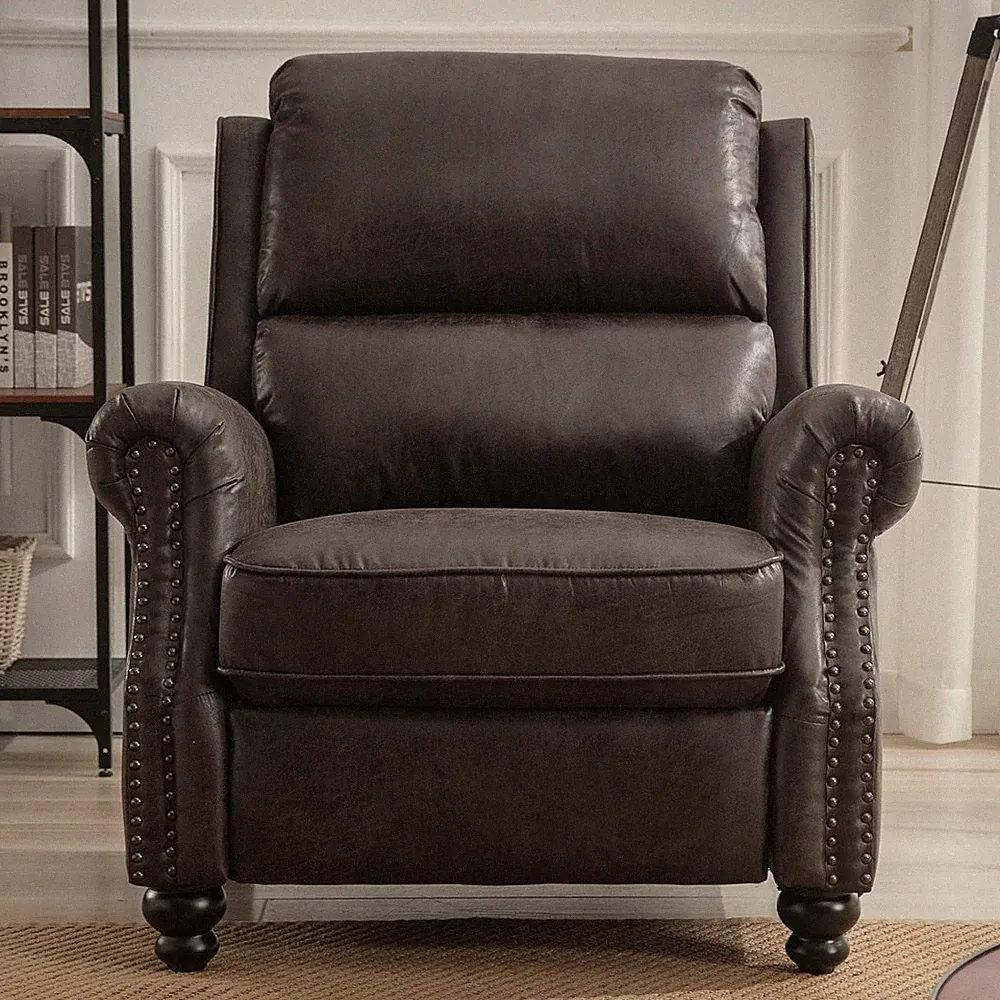CANMOV Push back Recliner Chair - 31" Faux Leather Armchair Brown Chair