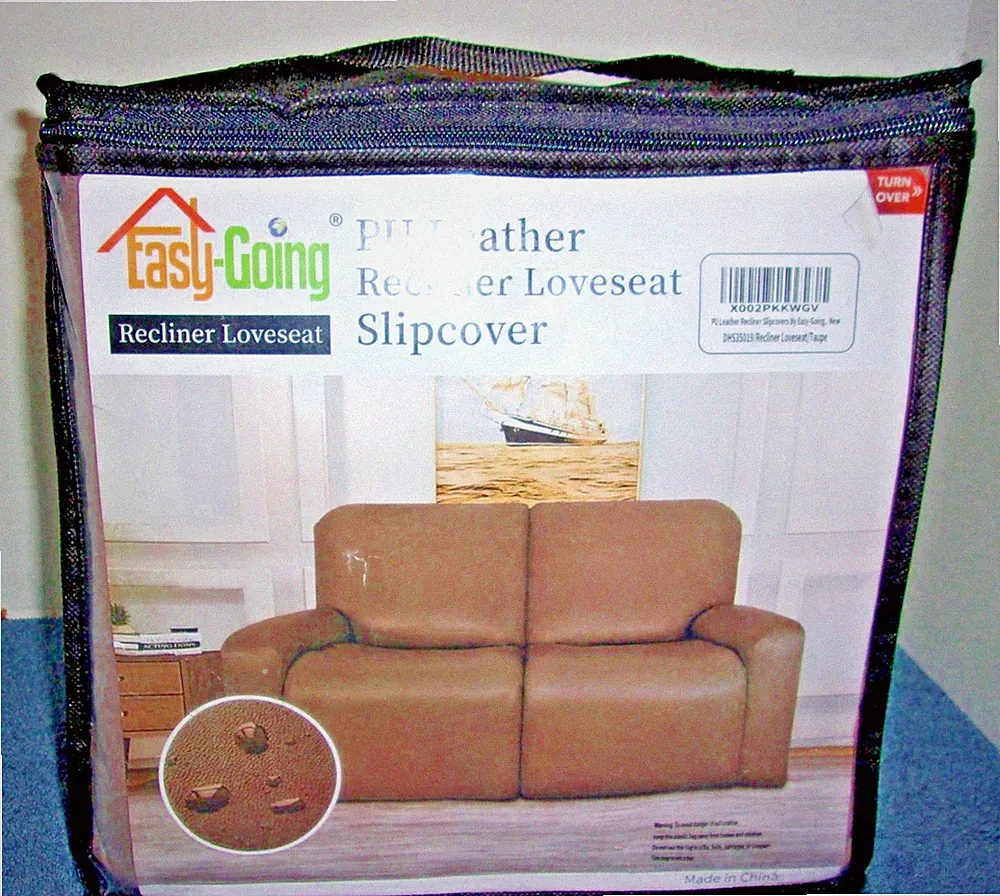 EASY GOING PU LEATHER RECLINER LOVESEAT SLIPCOVER WATERPROOF TAUPE NIP