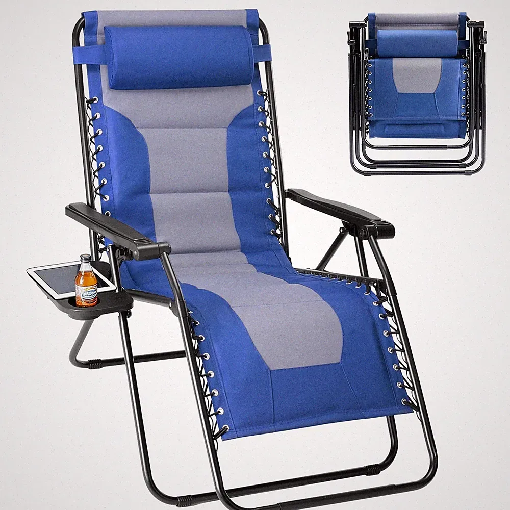 Foldable Outdoor Zero Gravity Chair Recliner w/Comfy Cushion Pillow&Cup Holder