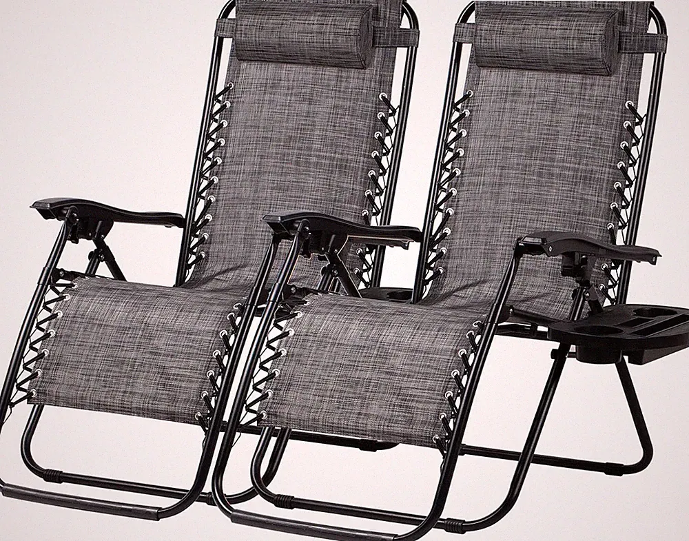 Set of 2 Relaxing Recliners Patio Chairs Adjustable Steel Mesh Zero Gravity Loun