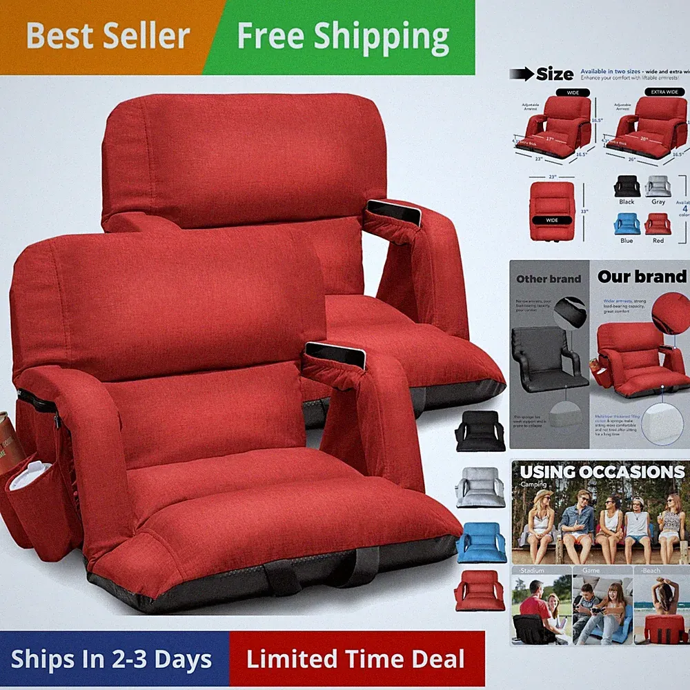 Wide Stadium Seats With Back Support 2 Pack, Exclusive "Sofa Style" Design Ex...